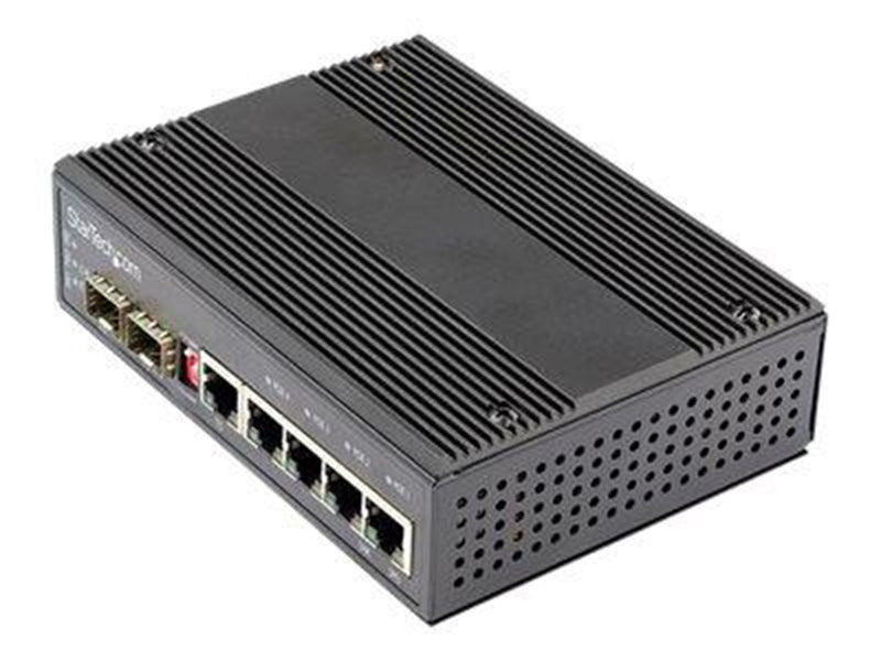 StarTech.com Industrial 5 Port Gigabit Ethernet Switch - 4 PoE RJ45 +2 SFP Slots 30W PoE+ 12-48VDC 10/100/1000 Rugged Power Over