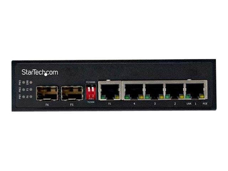 StarTech.com Industrial 5 Port Gigabit Ethernet Switch 5 PoE RJ45 +2 SFP Slots 30W PoE+ 48VDC 10/100/1000 Power Over Ethernet LA