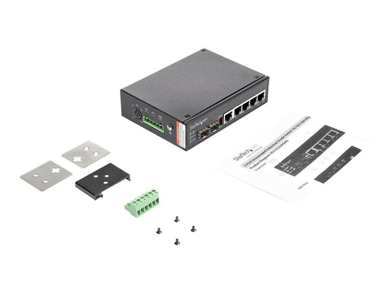 StarTech.com Industrial 5 Port Gigabit Ethernet Switch 5 PoE RJ45 +2 SFP Slots 30W PoE+ 48VDC 10/100/1000 Power Over Ethernet LA