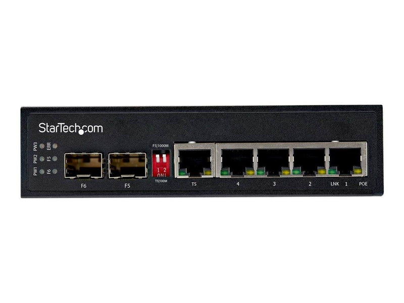 StarTech.com Industrial 5 Port Gigabit Ethernet Switch 5 PoE RJ45 +2 SFP Slots 30W PoE+ 48VDC 10/100/1000 Power Over Ethernet LA
