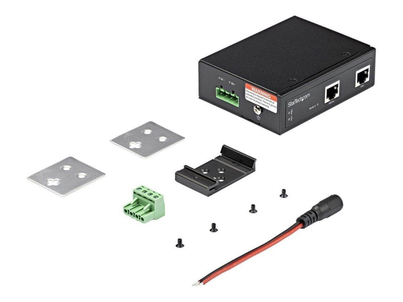 StarTech.com Industrial Gigabit Ethernet PoE Injector - 30W 802.3at PoE+ Midspan 48V-56VDC DIN Rail Power Over Ethernet Injector