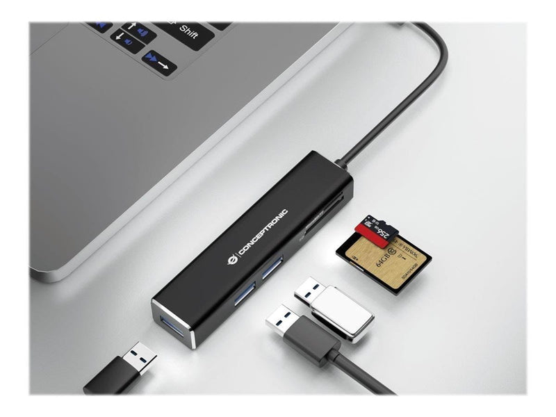 Conceptronics Conceptronic DONN08B - hub - 3 ports USB-Hubs - 3 - Schwarz