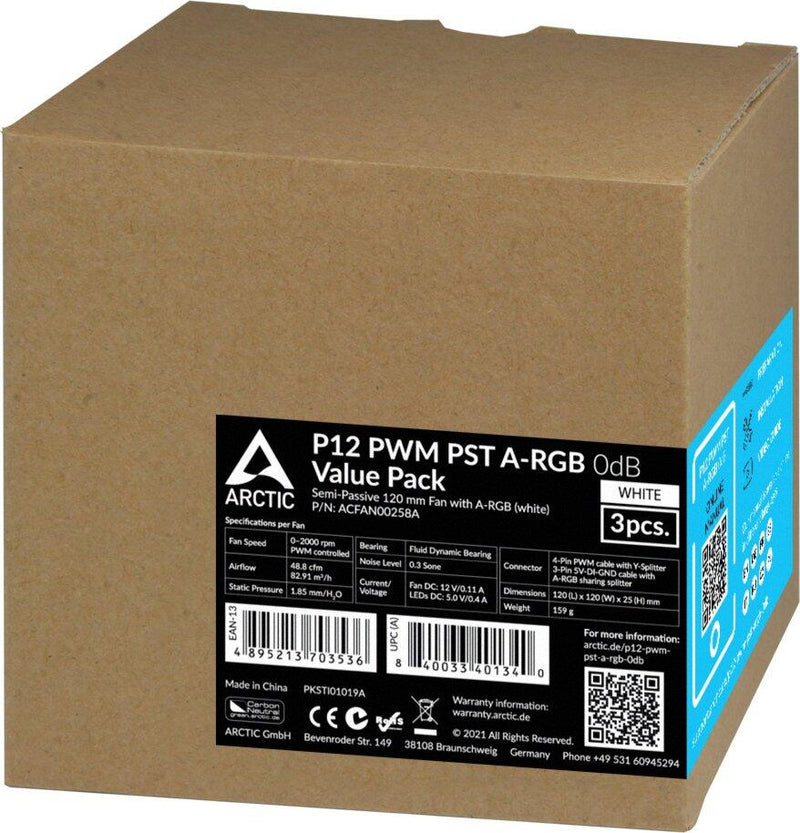 Arctic P12 PWM PST ARGB 0dB Weiß (3er-Pack) - 120 mm