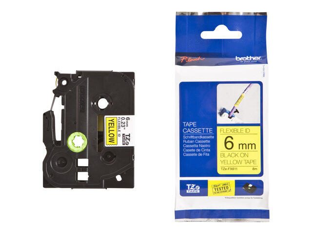 Brother TZe FX611 - Flexitape - Schwarz auf Gelb - Rolle (0,6 cm x 8 m) - 1 Rolle(n) - für P-Touch PT-1000, 1005, 1010,