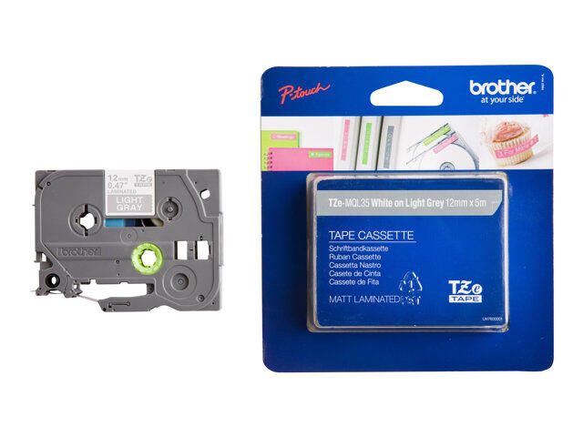 Brother TZe MQL35 - Laminiertes Band (matt) - Weiß auf Hellgrau - Rolle (1,2 cm x 5 m) - 1 Rolle(n) - für P-Touch PT-101