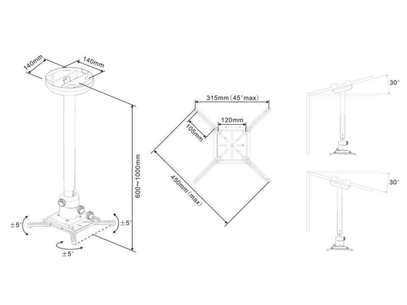 Multibrackets M Universal Projector Ceiling mount 1600-3000 with Fine tune