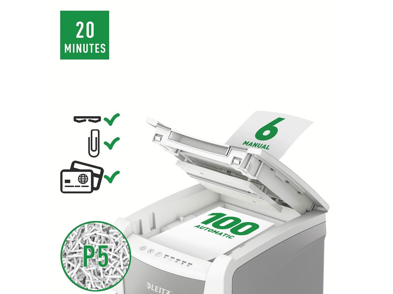 Leitz IQ Autofeed Small Office 100 Automatischer Aktenvernichter Mikroschnitt, P5