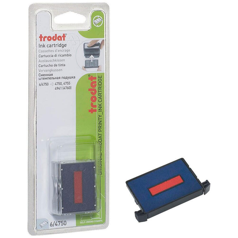 trodat Ersatzstempelkissen 6/4750/2 4,1 x 2,4 cm - 2 Stück (blau/rot)