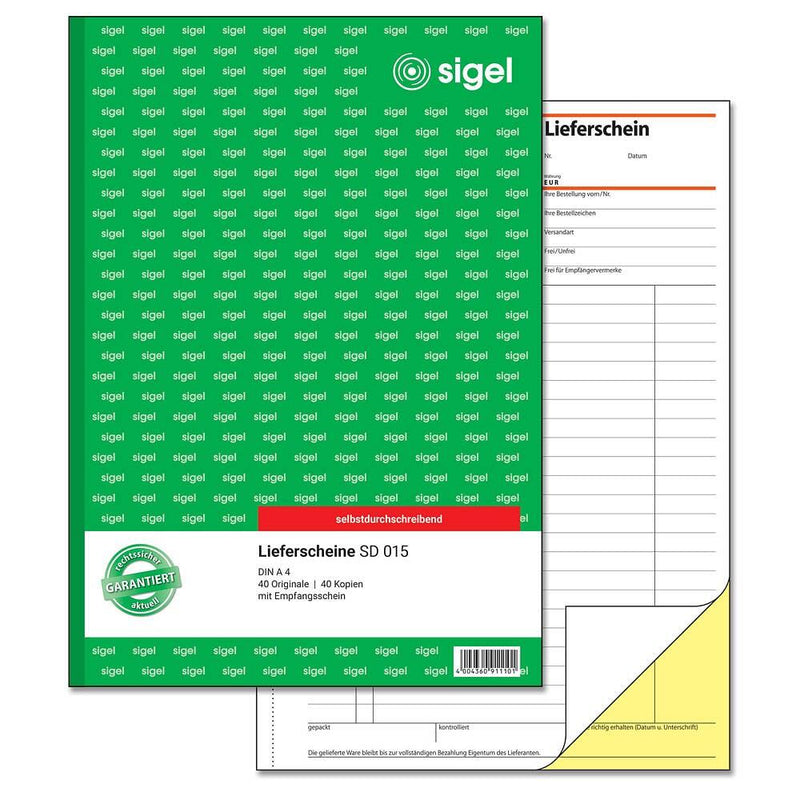 sigel Lieferschein mit Empfangsschein Formularbuch SD015 - 2 x 40 Blatt