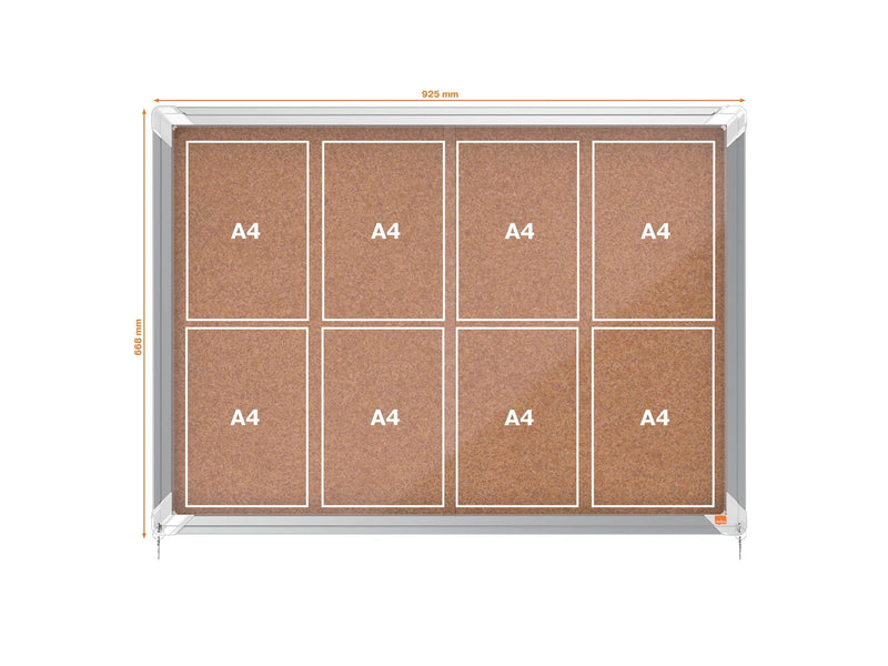 Nobo Premium Plus Schaukasten für den Innenbereich 8 x A4, Kork, Schiebetür