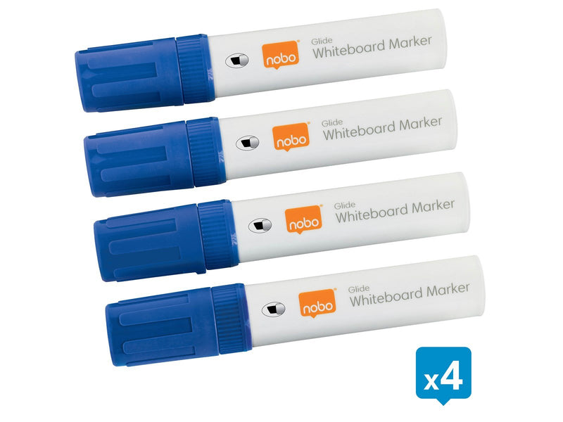 Nobo  Glide Boardmarker, trocken abwischbar, große Keilspitze, 4 Stück Blau