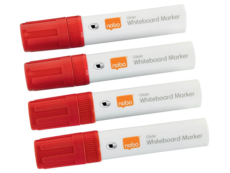 Nobo  Glide Boardmarker, trocken abwischbar, große Keilspitze, 4 Stück Rot