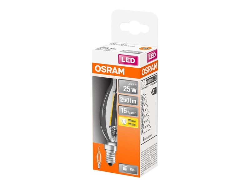 Osram LED-Lampe Candle 2.5W/827 (25W) filament clear E14