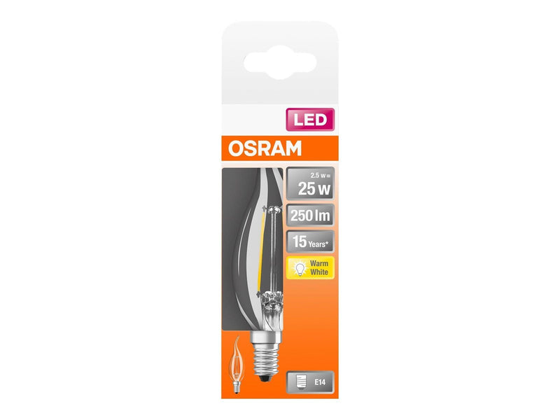 Osram LED-Lampe Candle 2.5W/827 (25W) filament clear E14