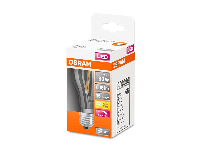 Osram LED-Lampe Standard 7W/827 (60W) filament clear dimmable E27