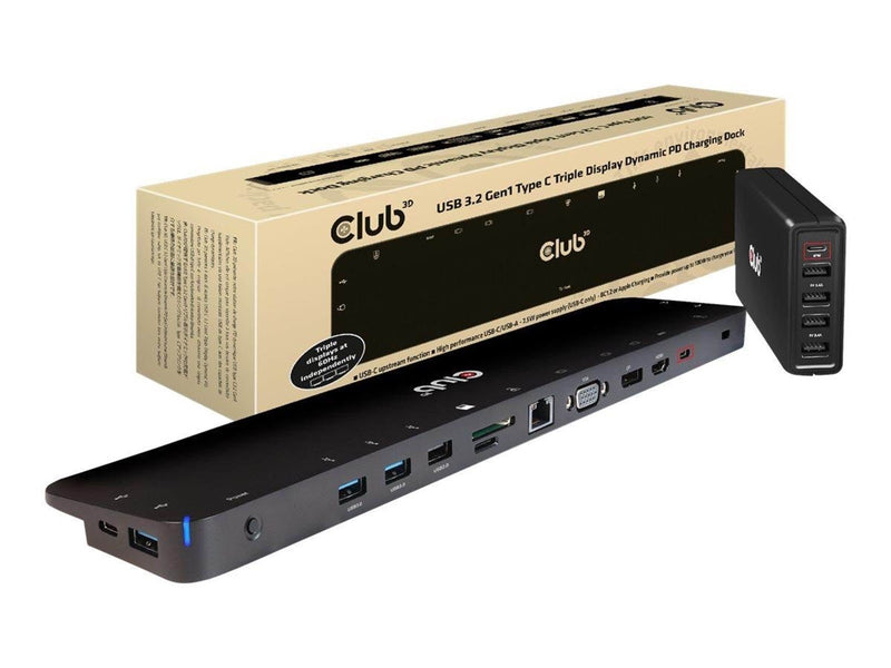 Club 3D USB Type C 3.2 Gen1 Triple Display Dynamic PD Charging Dock 100W PD Power charger