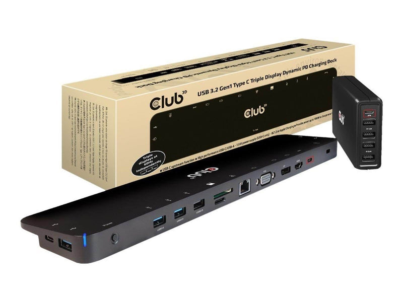 Club 3D USB Type C 3.2 Gen1 Triple Display Dynamic PD Charging Dock 100W PD Power charger
