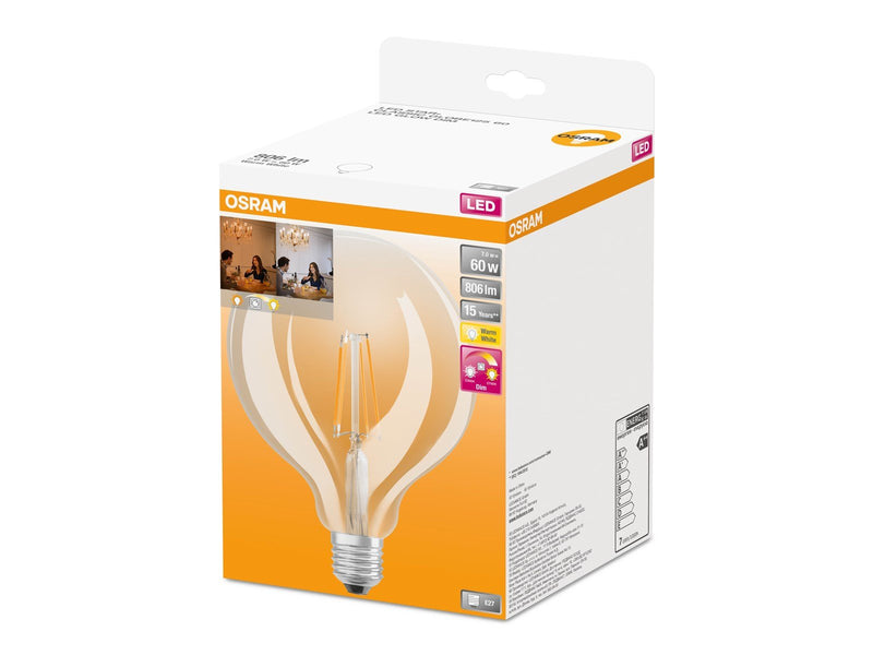 Osram LED-Lampe STAR+ GLOWdim globe 7W/827 (60W) filament clear dimmable E27