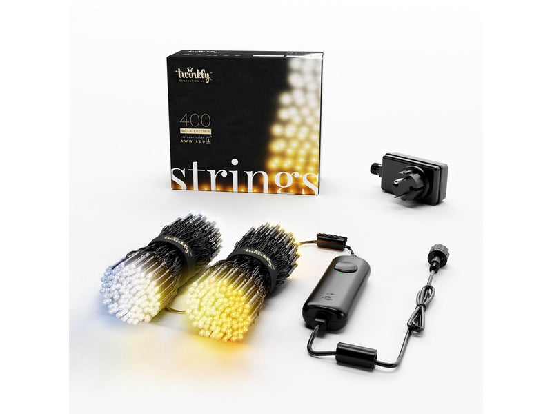 Twinkly Strings – 400 App-Controlled Warm to Cool White LEDs. 32 Meters. Black Wire.