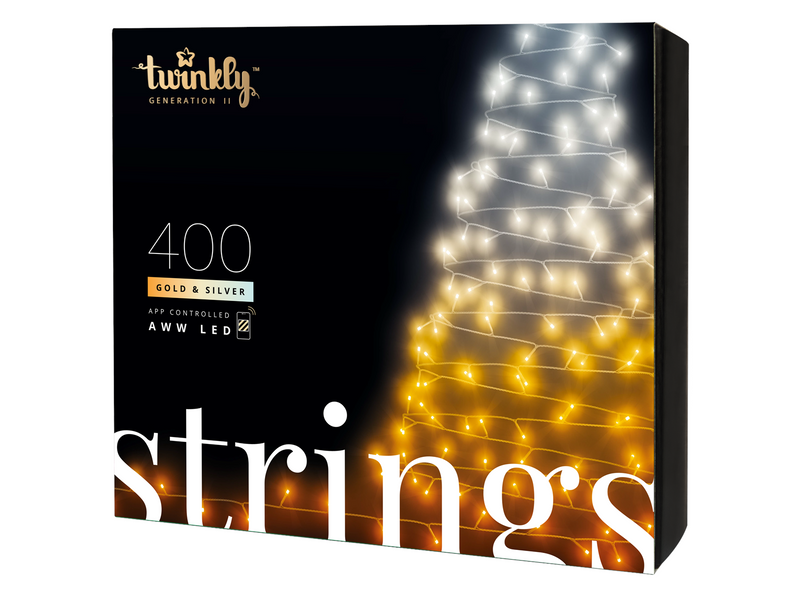 Twinkly Strings – 400 App-Controlled Warm to Cool White LEDs. 32 Meters. Black Wire.