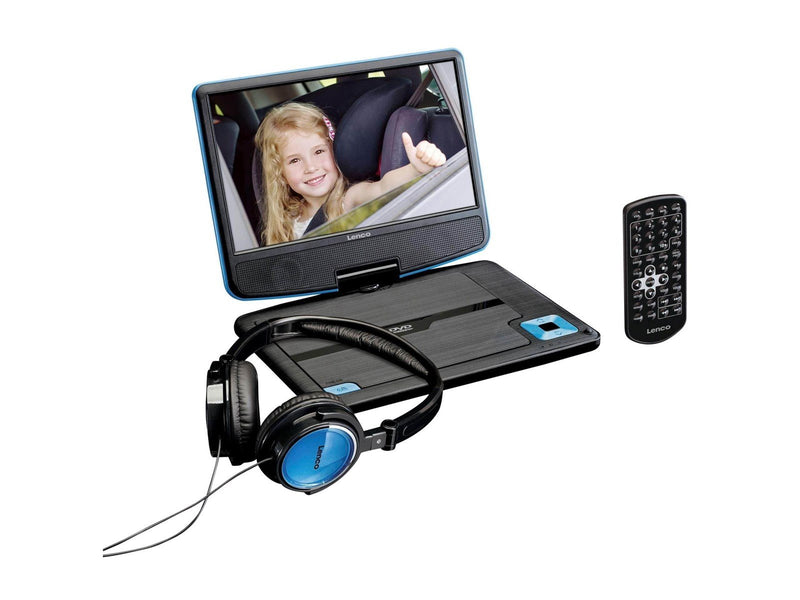 Lenco DVP-910BL - Portable 9" DVD player with USB headphones and mounting bracket - Blue/Black