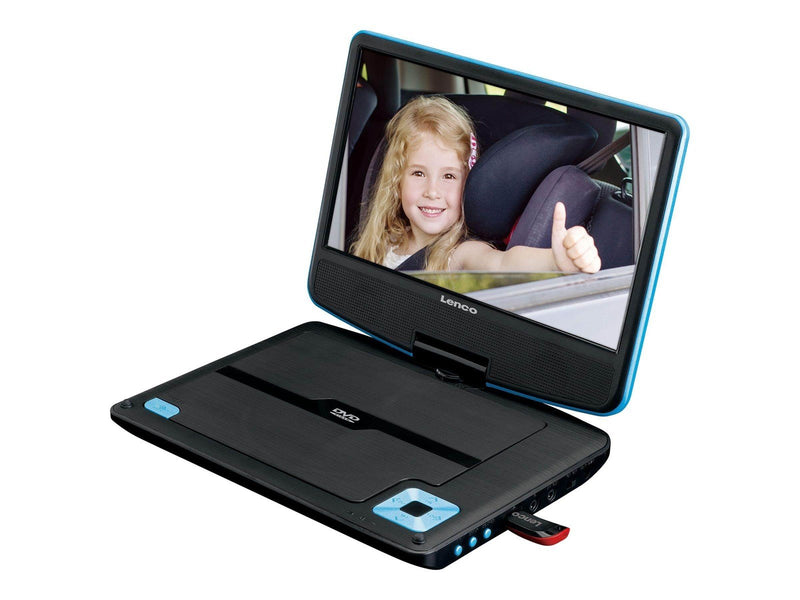 Lenco DVP-910BL - Portable 9" DVD player with USB headphones and mounting bracket - Blue/Black