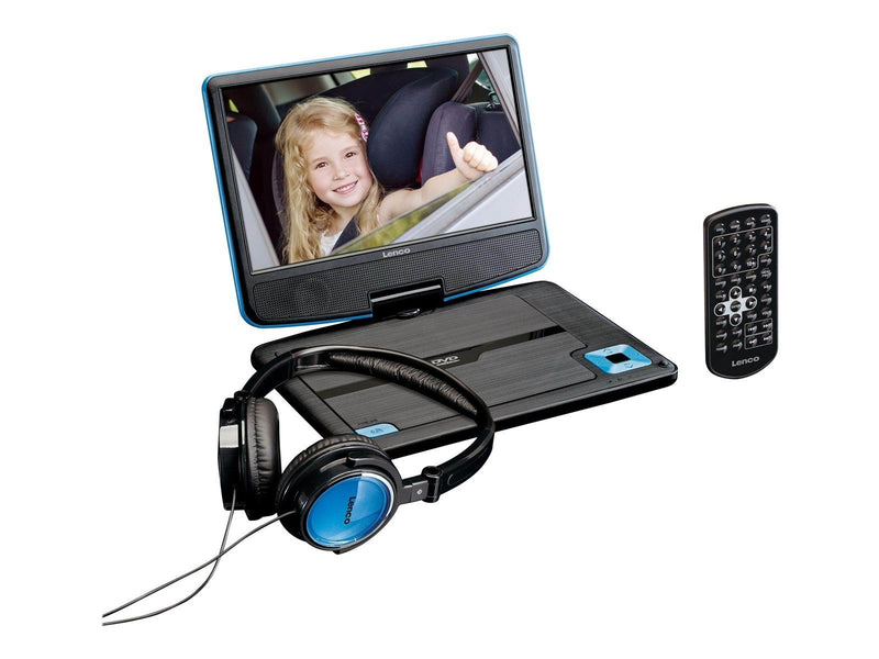 Lenco DVP-910BL - Portable 9" DVD player with USB headphones and mounting bracket - Blue/Black