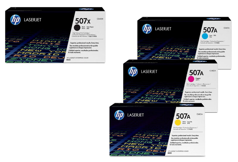 HP Original 507A/ 507X Toner 4er Set schwarz hohe Kapazität, cyan, magenta, gelb