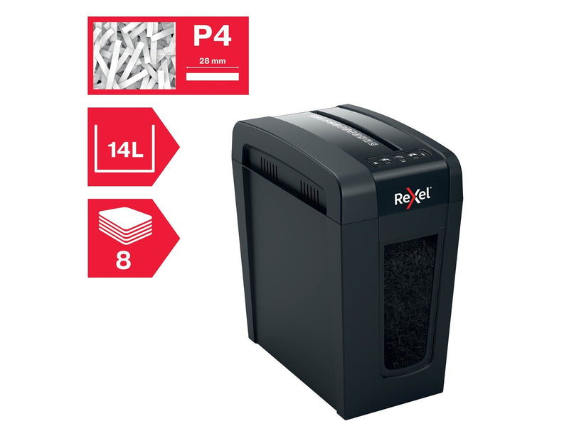 Rexel Secure X8-SL Slimline Whisper-Shred™ Aktenvernichter, Partikelschnitt, P4, 8 Blatt