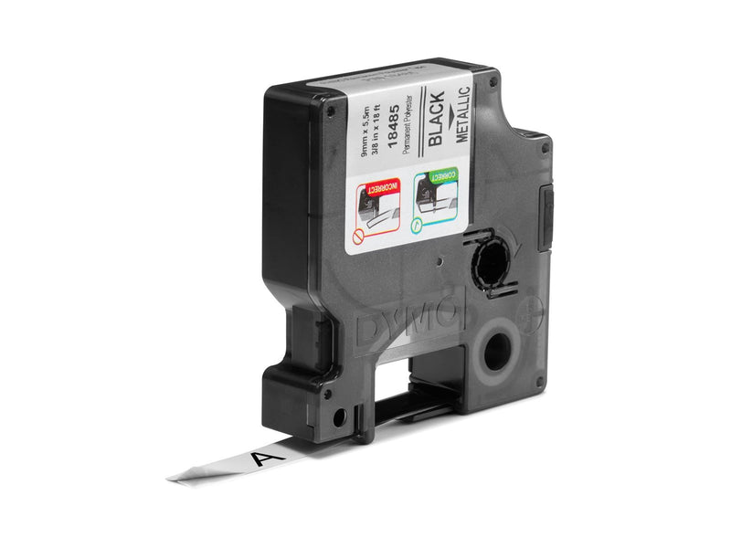 DYMO Rhino Industrie Permanente Polyesteretiketten | 9 mm x 5,5 m | Schwarz auf Metallic