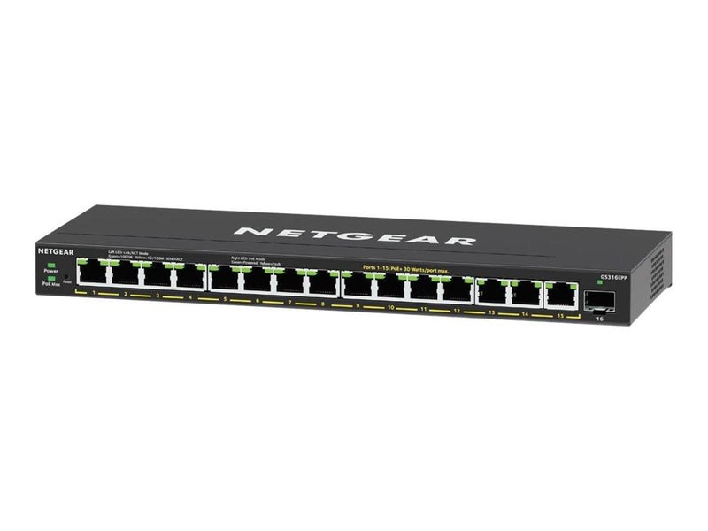 Netgear GS316EPP 16-Port High-Power PoE+ Gigabit Ethernet Plus Switch (231W) 1 SFP Port