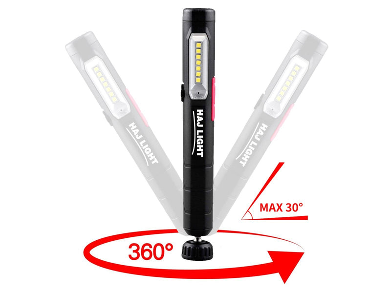 Haj Light Rechargeable pen-light 220+80 lumen Magnet in clip Magnet in swivel base