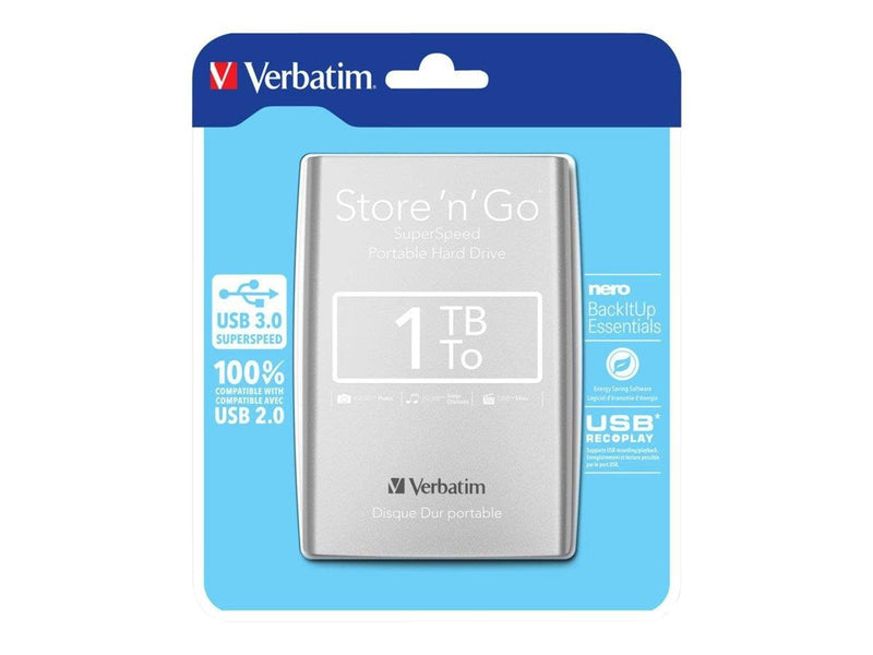Verbatim Store'n'Go Portable - Extern Festplatte - 1TB - Silber
