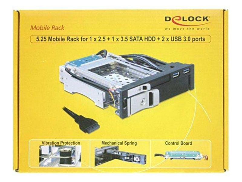 DeLOCK 5.25 Mobile Rack für 1 x 2.5 + 1 x 3.5 SATA Festplatten-Füllplatte + 2 x USB 3.0 Ports