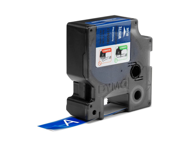 DYMO Rhino-Industrie-Vinyletiketten | 19 mm x 5,5 m | weiß auf blau | selbstklebendes Schriftband