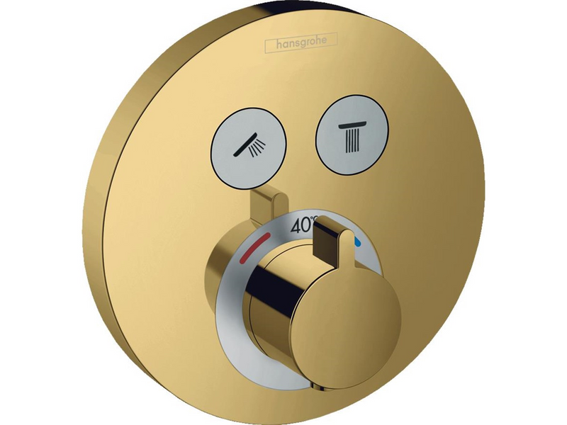 Hansgrohe showerselect s thermostatic mixer for concealed installation for 2 outlets polished gold-optic