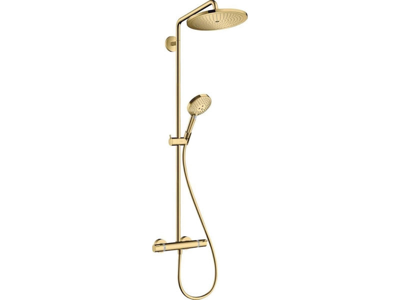 Hansgrohe croma select s showerpipe 280 1jet with thermostat and hand shower raindance select s 120 3jet polished gold-optic