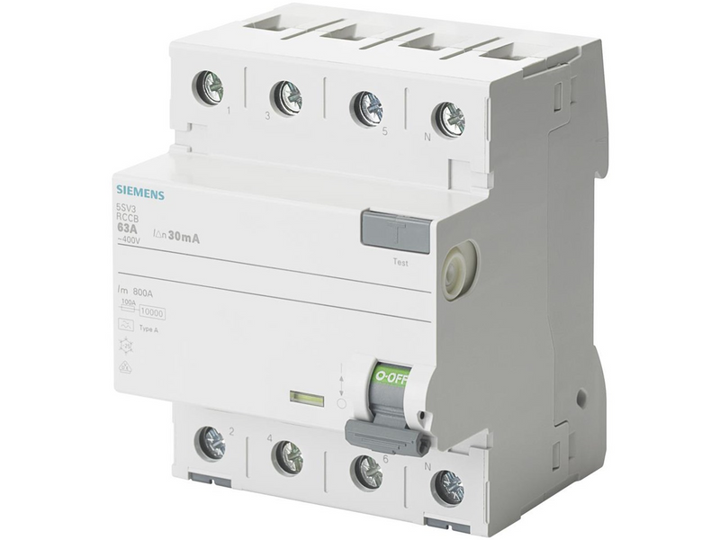 Siemens Rccb 4-polet type a 40a 30 ma 400vac korttidsforsinket
