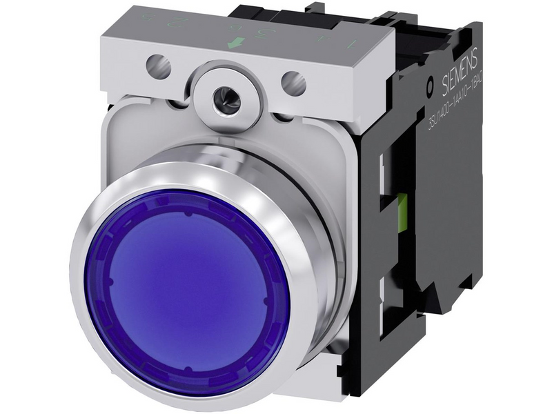 Siemens Illuminated pushbutton 22mm round metal shiny blue flat button