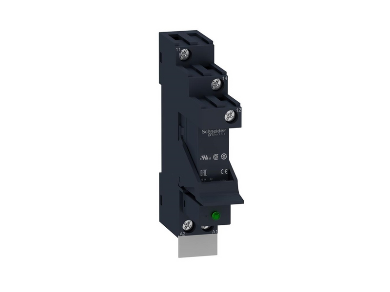 Schneider Electric Zelio rsb plug-in relay premounted in socket with varistor and legend 1 c/o 12a contact and 230vac supply