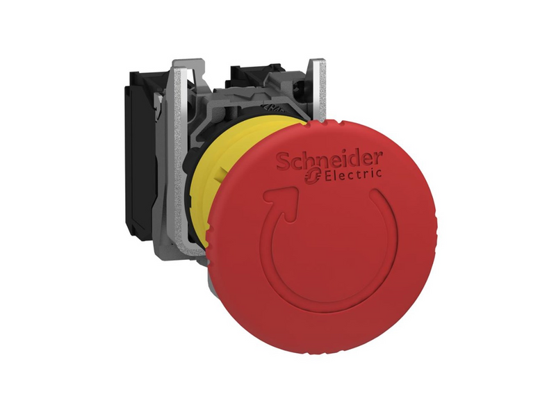 Schneider Electric Harmony emergency stop complete with ø40 mm toad head in red with push / turn function and 2xnc xb5as8444