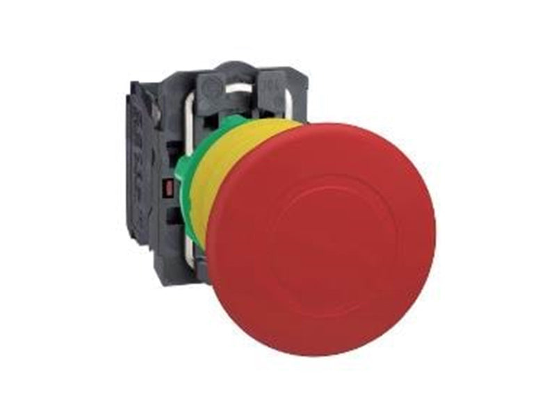 Schneider Electric Harmony emergency stop complete with ø40 mm toad head in red with push / turn function and 2xnc xb5as8444