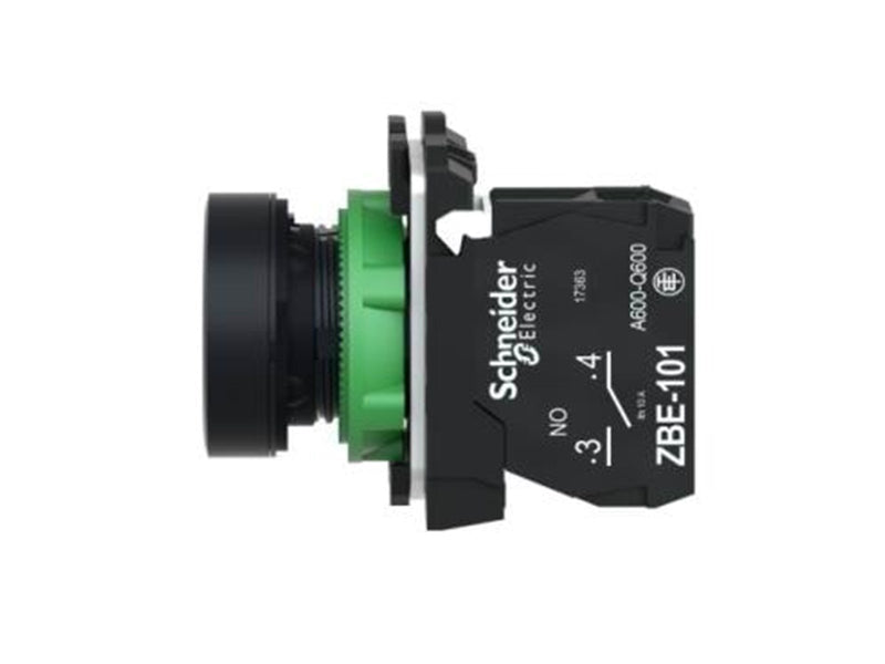 Schneider Electric Harmony push button complete with spring return and flat touch surface in white with black arrow 1xno xb5aa33