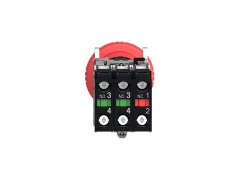 Schneider Electric Red ø40 emergency stop switching off ø22 latching turn release 2nc+1no