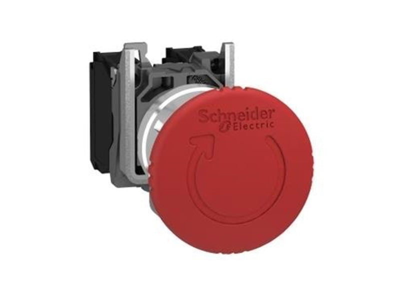 Schneider Electric Harmony emergency stop complete with ø40 mm toad head in red with push / turn function and 2xnc xb4bs8444