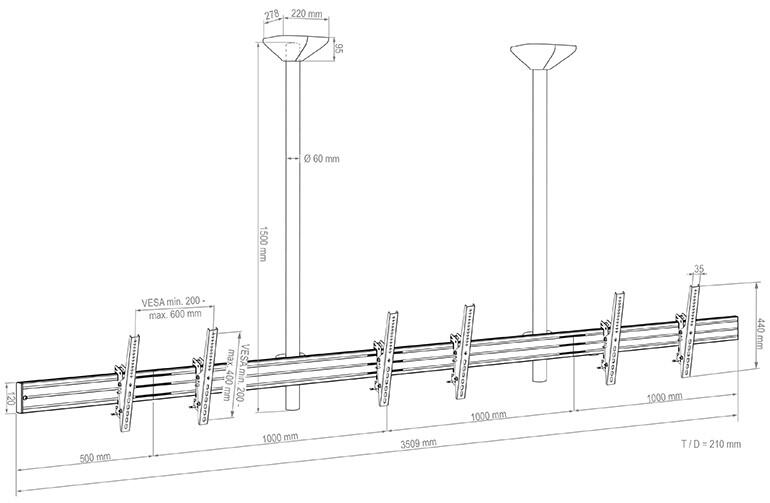 HAGOR comPROnents Series CPS Menuboard D3L für 3x 117 cm (46') – 165 cm (65')