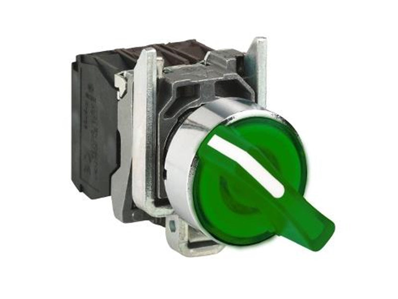 Schneider Electric Harmony rotary switch complete with led and 2 fixed positions in green 24vac / dc 1xno + 1xnc xb4bk123b5