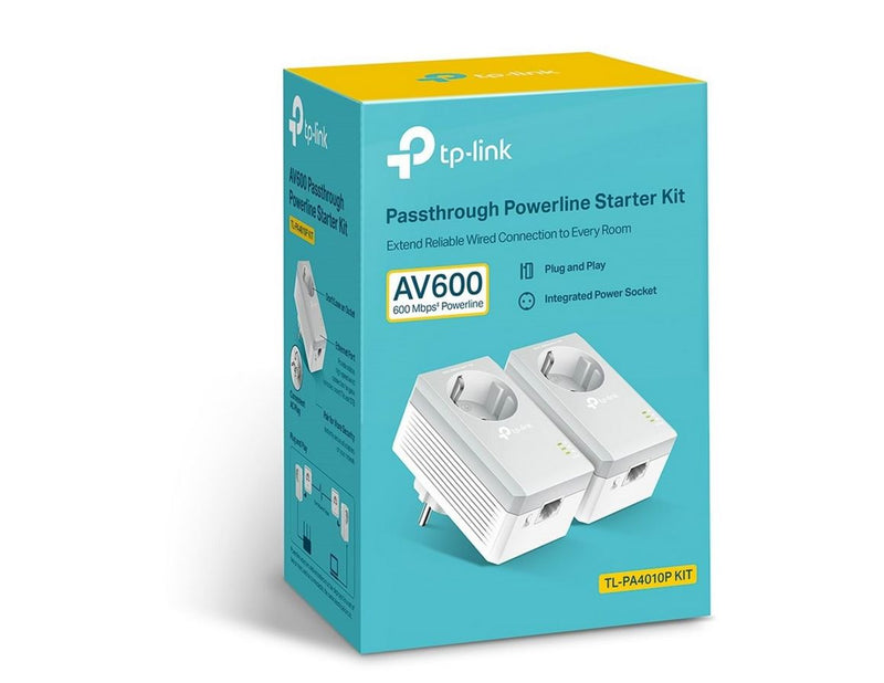 TP-Link TL-PA4010P KIT AV600 Passthrough Powerline Starter Kit Homeplugs
