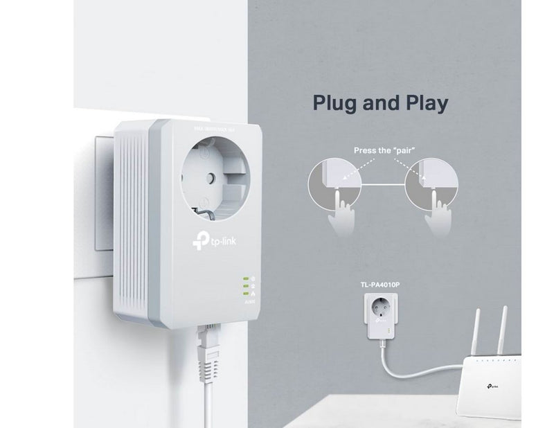 TP-Link TL-PA4010P KIT AV600 Passthrough Powerline Starter Kit Homeplugs