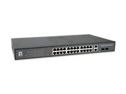 LevelOne Switch Web Smart 28 Gigabit Ethernet-Ports mit 24 PoE-Ports 375W, 2 Uplink Gigabit SFP, 2 Uplink Gigabit Ports